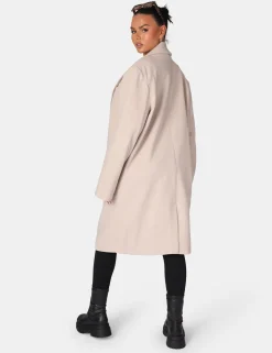 Public Desire Longline Oversized Wool Coat Stone | Women Outerwear & Jackets