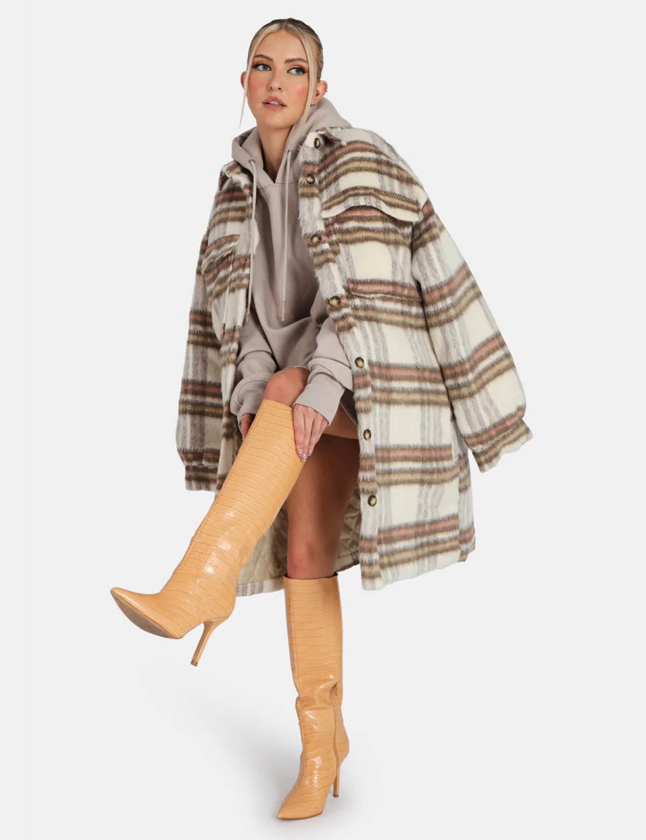 Public Desire Longline Soft Touch Check Shacket | Women Outerwear & Jackets