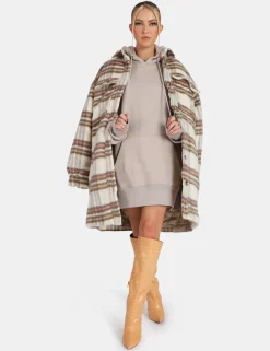 Public Desire Longline Soft Touch Check Shacket | Women Outerwear & Jackets