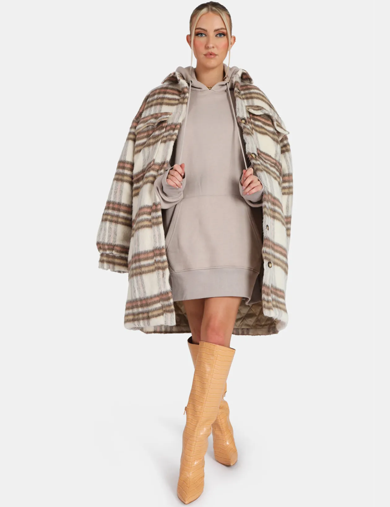 Public Desire Longline Soft Touch Check Shacket | Women Outerwear & Jackets