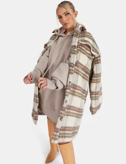Public Desire Longline Soft Touch Check Shacket | Women Outerwear & Jackets