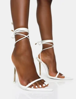 Public Desire Look Back Pu Pointed Toe Lace Up Stiletto Heels | Women Barely There Heels
