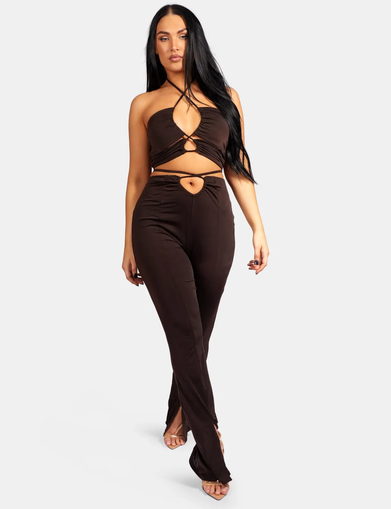 Public Desire Loop Ruched High Waist Split Trousers | Women Trousers