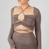 Public Desire Loop Ruching Slinky Long Sleeved Top Mink | Women Tops