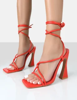 Public Desire Lori Strappy Lace Up Square Toe Heels | Women Square Toe Heels