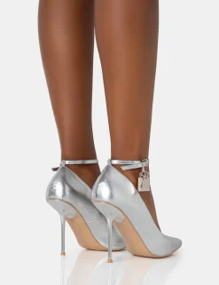Public Desire Lotty Metallic Padlock Ankle Detail Court Stiletto Heels | Women Court Heels