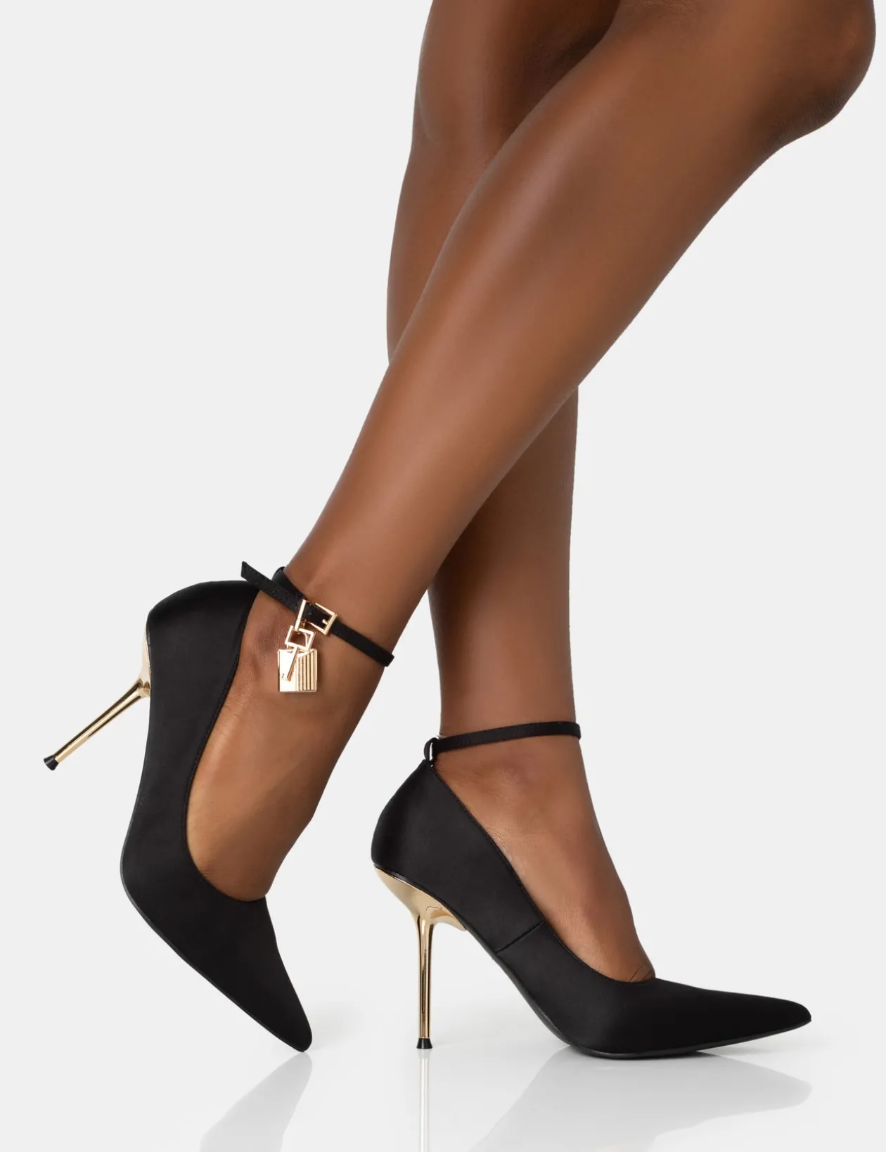 Public Desire Lotty Satin Padlock Ankle Detail Court Stiletto Heels | Women Court Heels