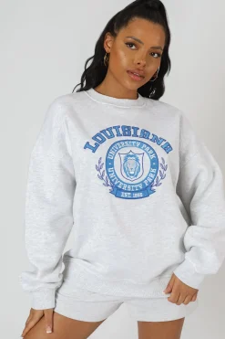 Public Desire Louisiana Embroidered Sweatshirt Marl | Women Sweatshirt & Hoodies