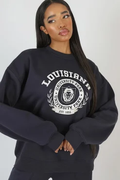 Public Desire Louisiana Graphic Sweatshirt Ink Blue | Women Sweatshirt & Hoodies