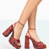 Public Desire Lyle Floral Satin Square Toe Block Platform High Heels | Women Platform Heels