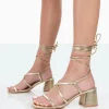 Public Desire Mabel Metallic Ankle Tie Block Heeled Sandals | Women Sandals