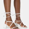 Public Desire Mabel Wide Fit Pu Ankle Tie Mid Block Heeled Sandals | Women Wide Fit Heels