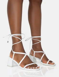 Public Desire Mabel Wide Fit Pu Ankle Tie Mid Block Heeled Sandals | Women Wide Fit Heels
