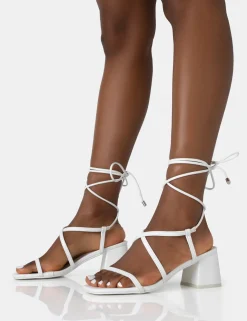 Public Desire Mabel Wide Fit Pu Ankle Tie Mid Block Heeled Sandals | Women Wide Fit Heels