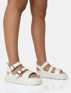 Public Desire Macy Pu Chunky Buckle Strap Sandals | Women Flatforms