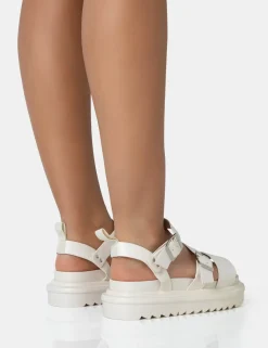 Public Desire Macy Pu Chunky Buckle Strap Sandals | Women Flatforms