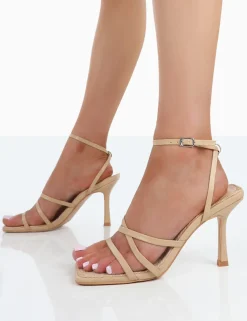 Public Desire Mademoiselle Raffia Square Toe Mid Heels | Women Square Toe Heels
