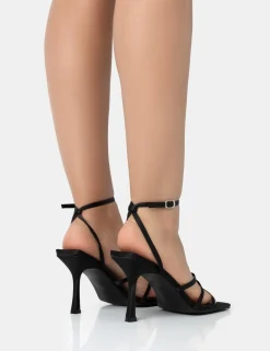 Public Desire Mademoiselle Wide Fit Satin Strappy Square Toe Mid Stiletto Heels | Women Wide Fit Heels