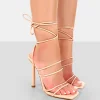 Public Desire Make Way Patent Strappy Lace Up Square Toe Stilettos | Women Stilettos