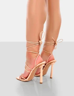 Public Desire Make Way Patent Strappy Lace Up Square Toe Stilettos | Women Stilettos