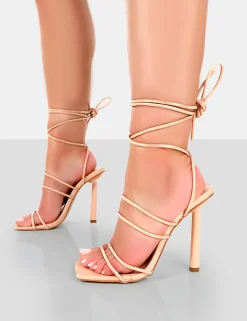 Public Desire Make Way Patent Strappy Lace Up Square Toe Stilettos | Women Stilettos