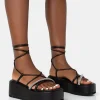 Public Desire Malia Pu Diamante Strap Lace Up Chunky Platform Sandals | Women Chunky Sandals