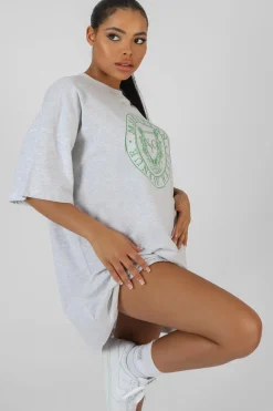 Public Desire Manhattan Embroidered T-Shirt Dress Marl | Women Dresses