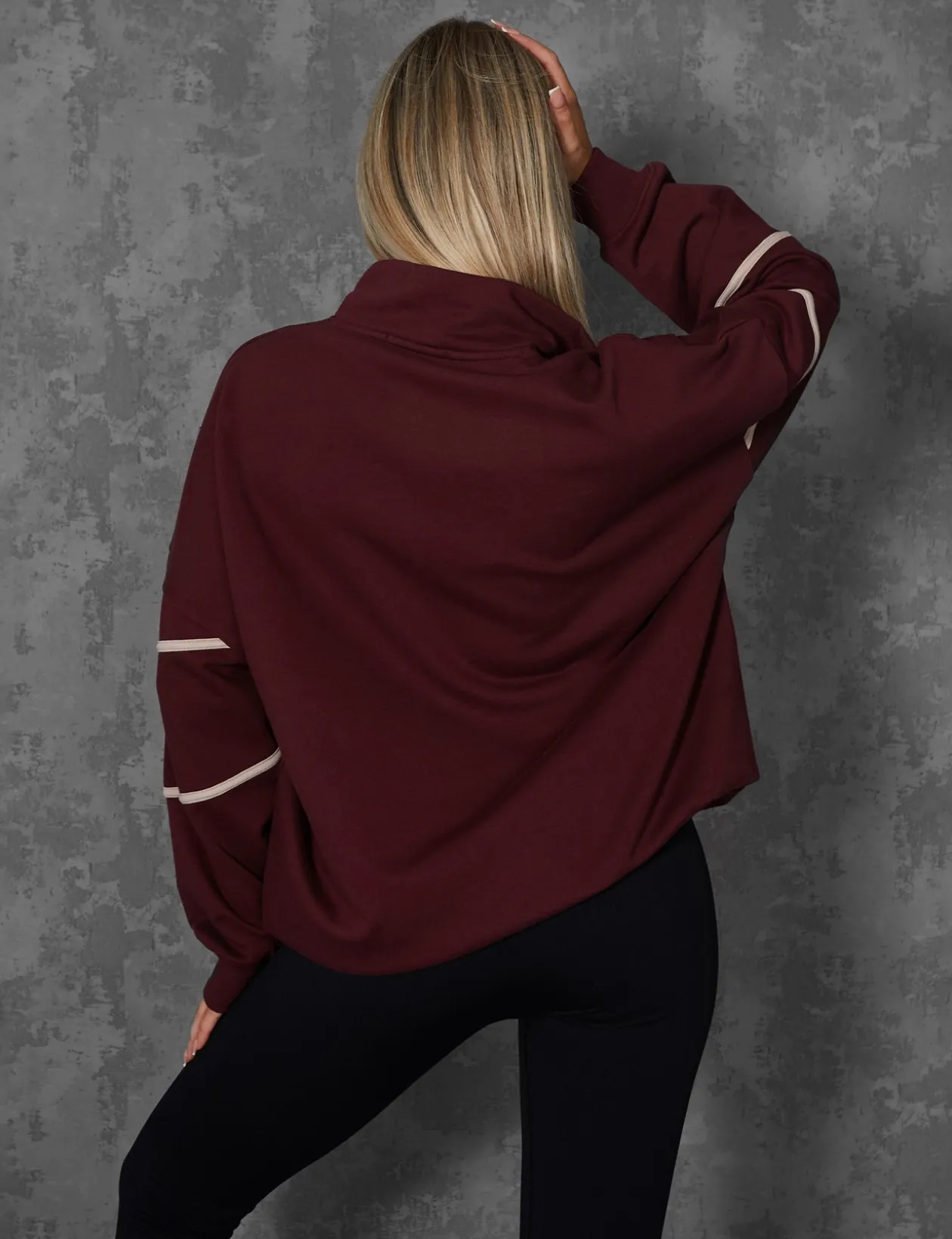 Public Desire Manhattan Slogan Half Zip Pullover Sweatshirt Burgundy | Women Sweatshirt & Hoodies