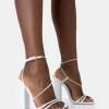 Public Desire Marley Pu Strappy Barely There Square Toe Block Heels | Women Strappy Sandals
