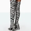 Public Desire Meridian Zebra Grain Pu Block Heel Over The Knee High Boots | Women Knee High Boots