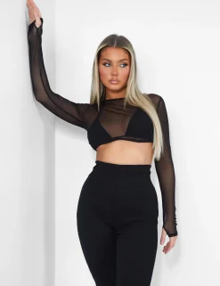 Public Desire Mesh Long Sleeve Underbust Top | Women Tops
