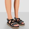Public Desire Miami Printed Rope Flatform Lace Up Sandals | Women Black Sandals