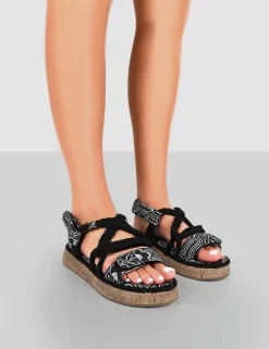 Public Desire Miami Printed Rope Flatform Lace Up Sandals | Women Black Sandals