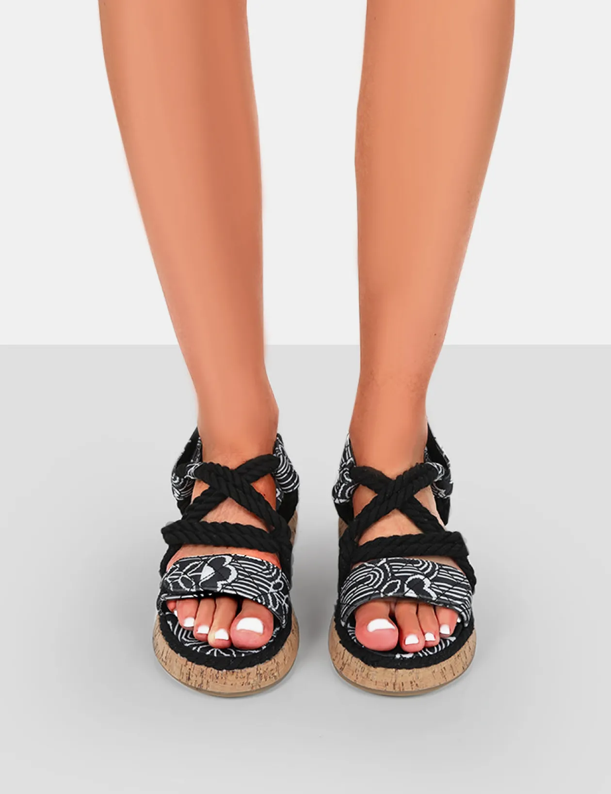 Public Desire Miami Printed Rope Flatform Lace Up Sandals | Women Black Sandals