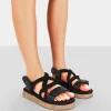 Public Desire Miami Wide Fit Rope Flatform Lace Up Sandals | Women Black Sandals
