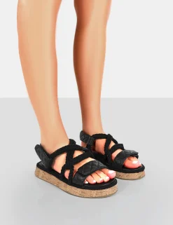 Public Desire Miami Wide Fit Rope Flatform Lace Up Sandals | Women Black Sandals
