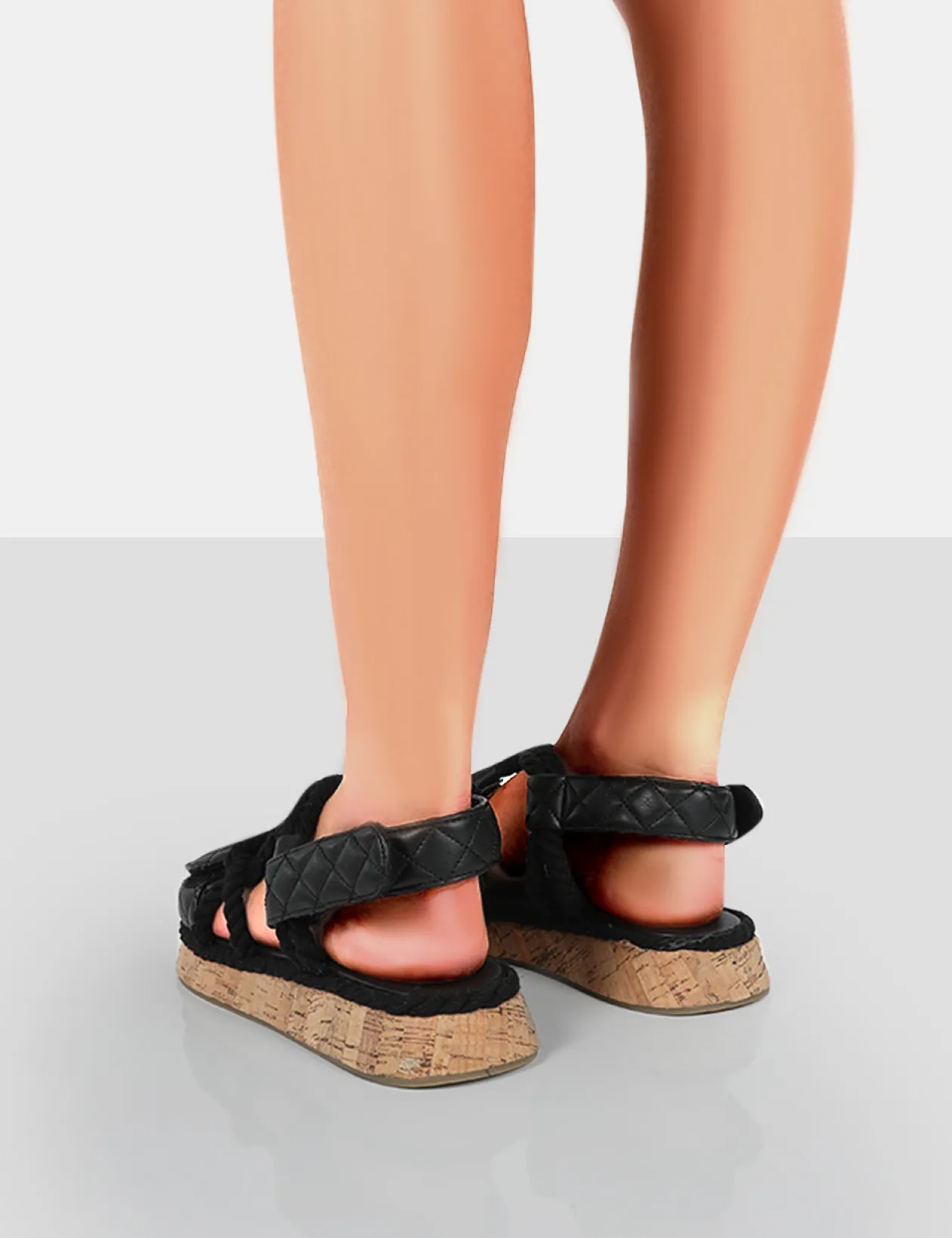 Public Desire Miami Wide Fit Rope Flatform Lace Up Sandals | Women Black Sandals