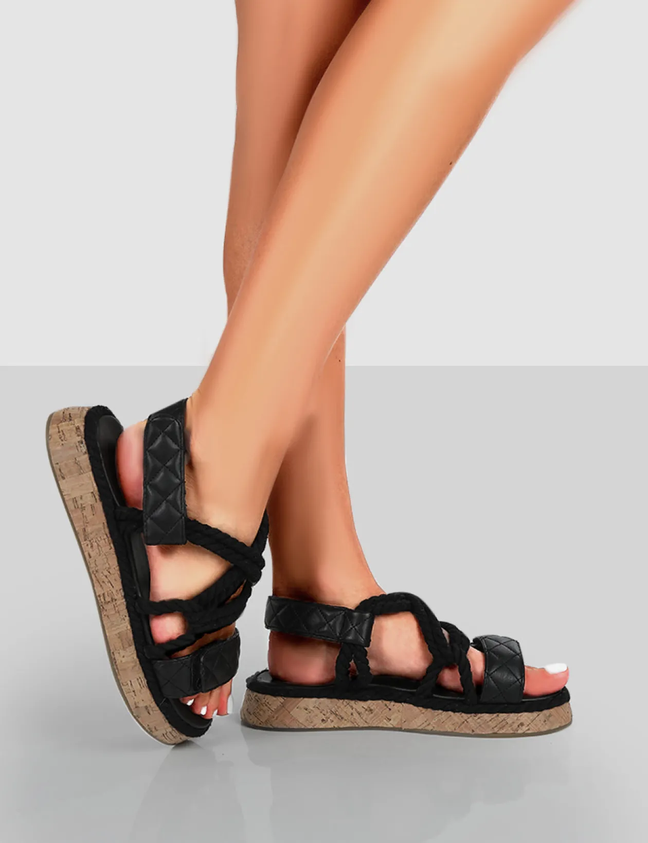 Public Desire Miami Wide Fit Rope Flatform Lace Up Sandals | Women Black Sandals