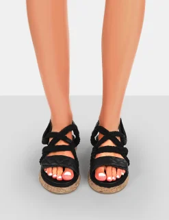 Public Desire Miami Wide Fit Rope Flatform Lace Up Sandals | Women Black Sandals