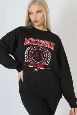 Public Desire Michigan Embroidered Slogan Oversized Sweatshirt | Women Sweatshirt & Hoodies