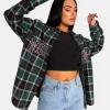 Public Desire Michigan Slogan Check Shirt Forest | Women Tops