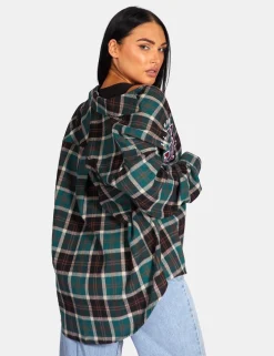 Public Desire Michigan Slogan Check Shirt Forest | Women Tops