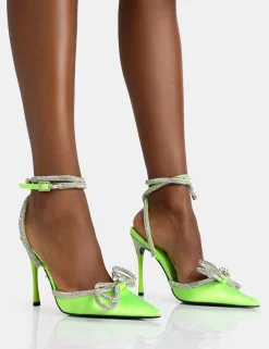Public Desire Midnight Neon Satin Wrap Around Bow Pointed Toe Court Heels | Women Court Heels
