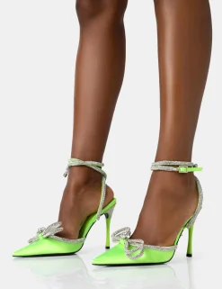 Public Desire Midnight Neon Satin Wrap Around Bow Pointed Toe Court Heels | Women Court Heels