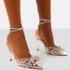 Public Desire Midnight Perspex Wide Fit Wrap Around Diamante Bow Pointed Toe High Heel | Women Court Heels