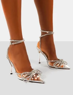 Public Desire Midnight Perspex Wrap Around Diamante Bow Pointed Toe High Heel | Women Court Heels