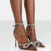 Public Desire Midnight Satin Wrap Around Bow Pointed Toe Court Heels | Women Court Heels