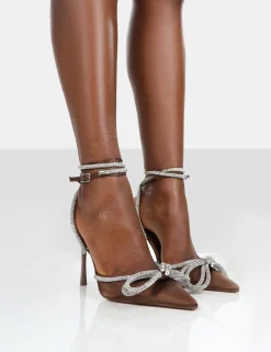 Public Desire Midnight Satin Wrap Around Bow Pointed Toe Court Heels | Women Court Heels