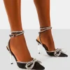 Public Desire Midnight Wrap Around Diamante Bow Pointed Toe High Heel | Women Court Heels