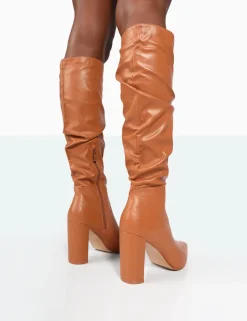 Public Desire Mine Pu Pointed Toe Block Heeled Knee High Boots | Women Knee High Boots
